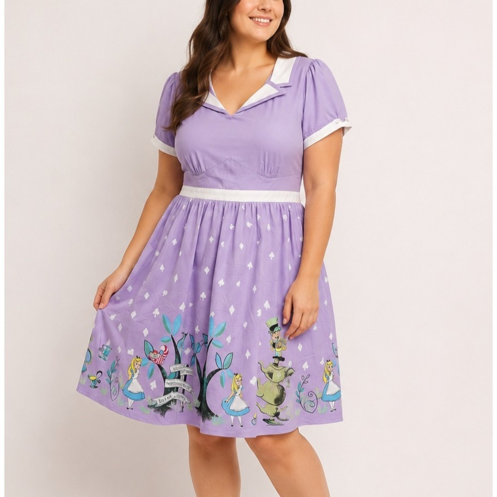 Torrid Disney Alice In Wonderland Dress Womens 18 Tea Party Skater Retro NEW